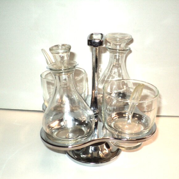Cruet and Condiment Set Caddy Stainless Steel 60s Milbern Mid Century Vintage - Picture 2 of 6